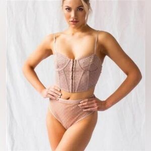 MINA LISA ESME MINK DOT BUSTIER CORSET & PANTIES SET M